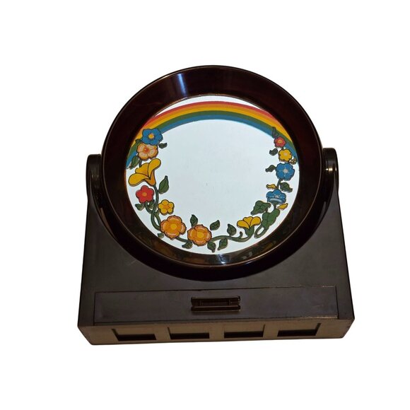 1970s Vintage Yaps Floral Wind-Up Music Box Mirror MCM You Light Up My Life - Picture 1 of 4